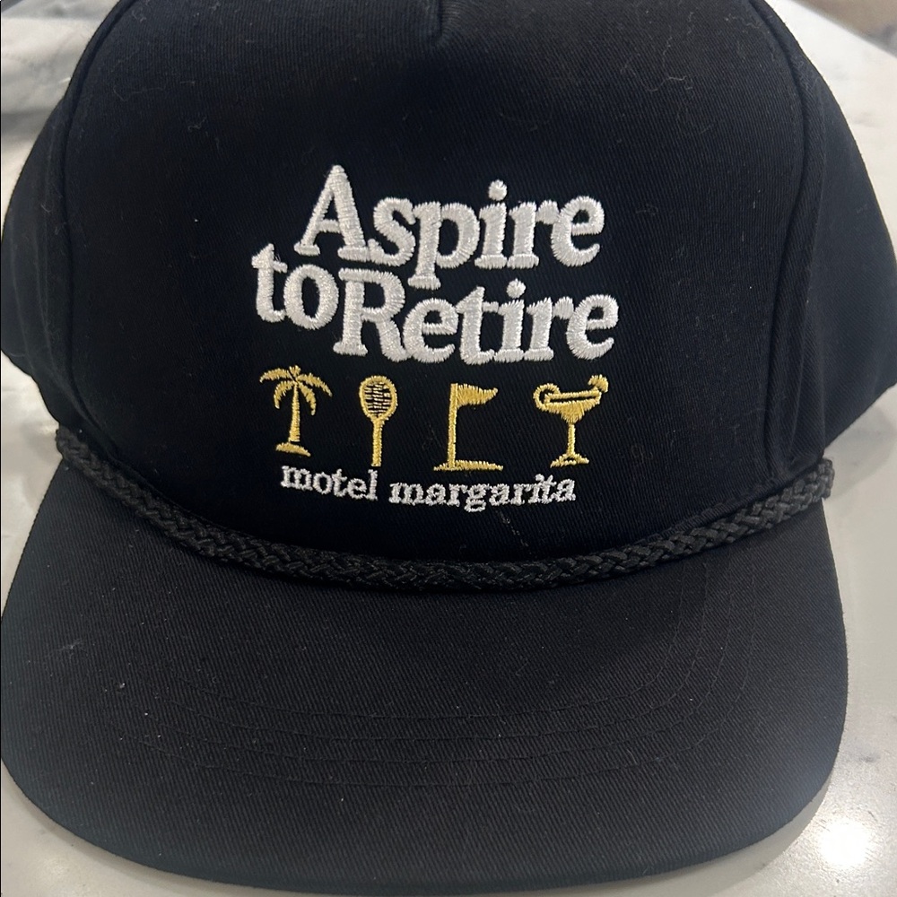 Motel Rocks Black Hat with White and Gold Embroidery